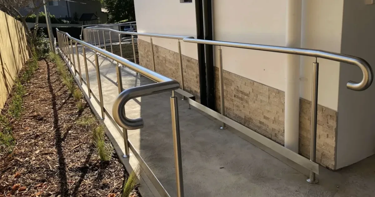 Modern stainless steel handrails installed on staircase